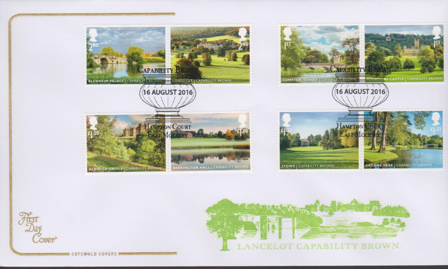 2016 - Landscape Gardens Cotswold First Day Cover - Hampton Court East Molsey Postmark